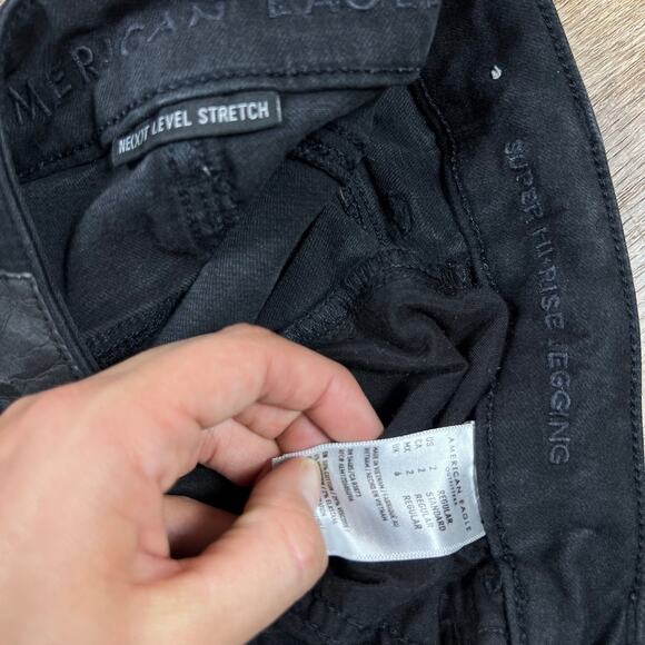 American Eagle Black Distressed Button Fly super hi-rise jegging Jeans - Picture 8 of 8